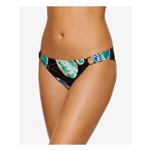 HULA HONEY Women's Black Bikini Ring Twisted Palms Hipster Swimsuit Bottom XS